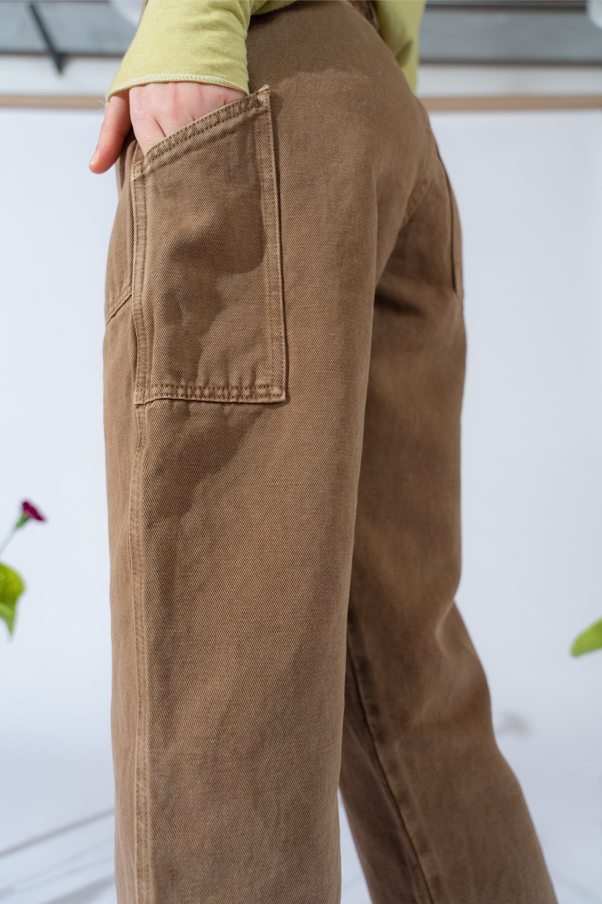 Pantaloni Apollo in denim di canapa con elastico in vita - Marrone Old