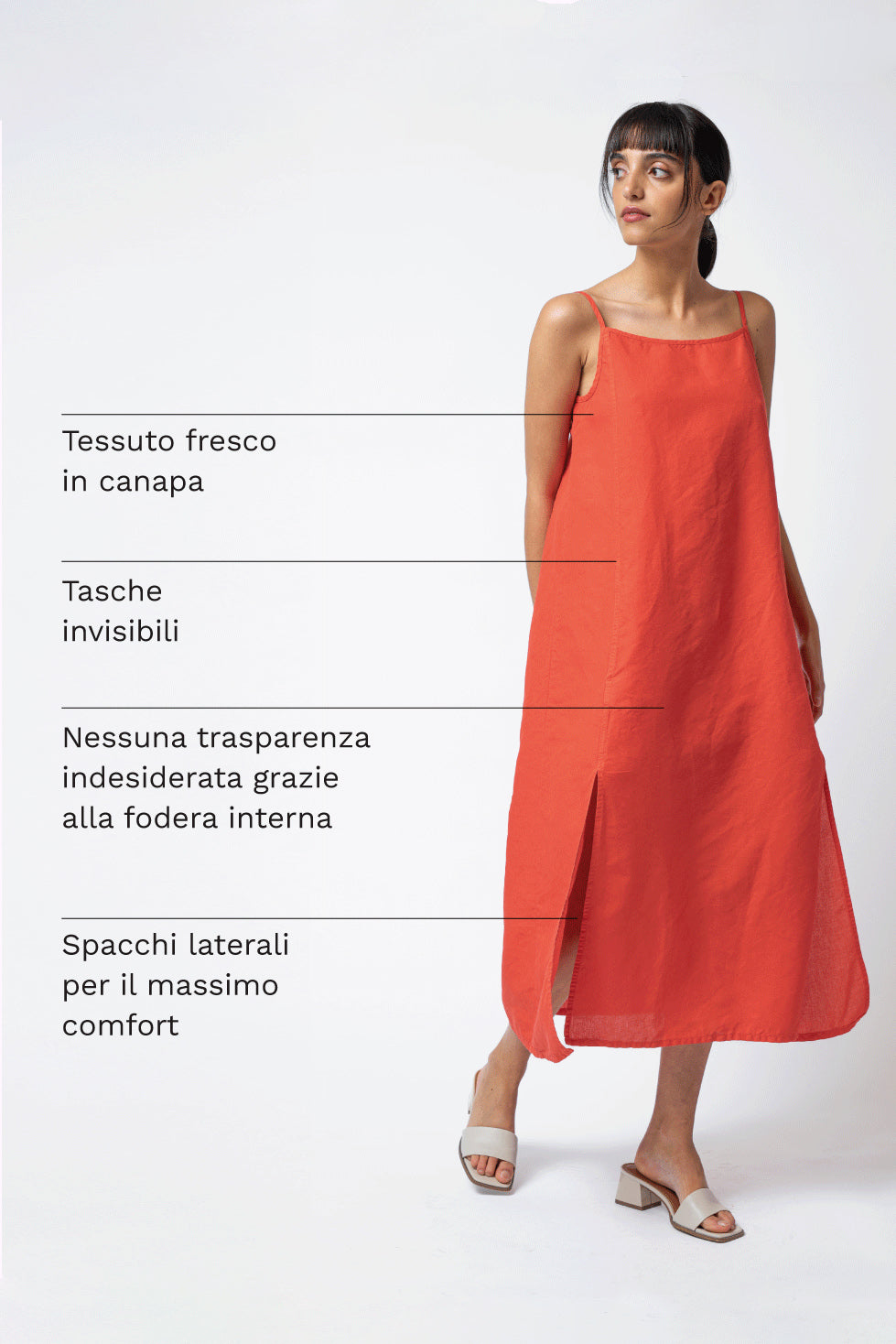 Vestito Aria con tasche e spacchi laterali - rosso Papavero
