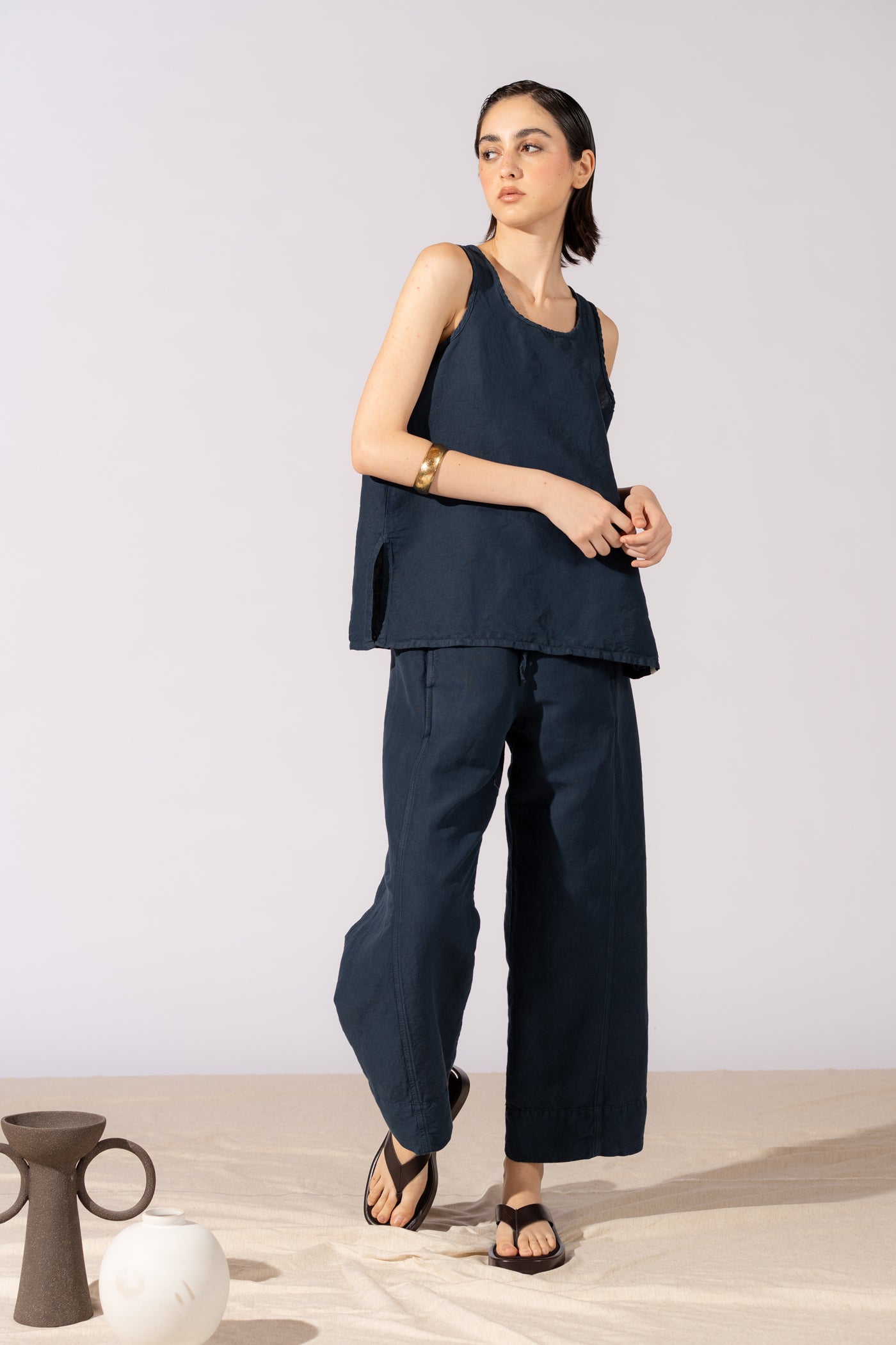 Top Tessa in Canapa Cotone - Blu navy