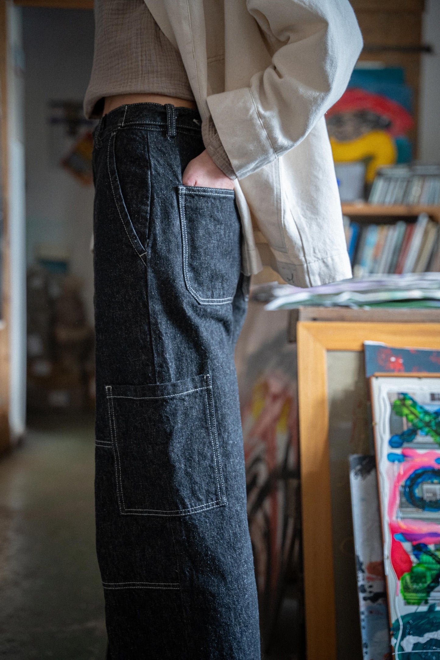 Jeans Jane in Denim di Canapa - Wide leg - jeans nero