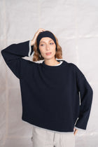 Maglia Alba in lana e cashmere - blu Notte e grigio