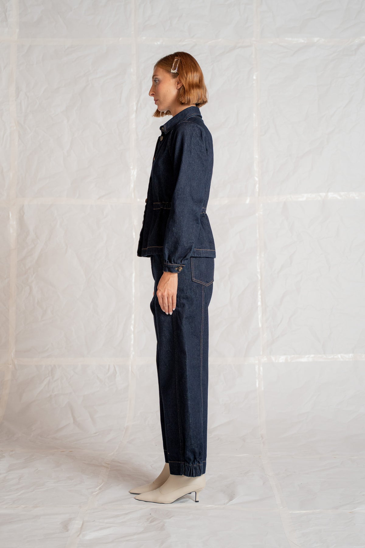 Overshirt Jeans Eva con coulisse in cotone riciclato - Blu indaco