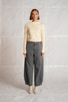 Jeans Selene in cotone canapa con elastico in vita - grigio stonewashed