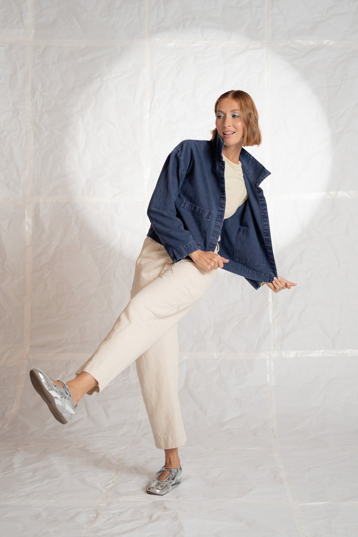 Pantaloni Apollo in denim di canapa con elastico in vita - bianco Panna