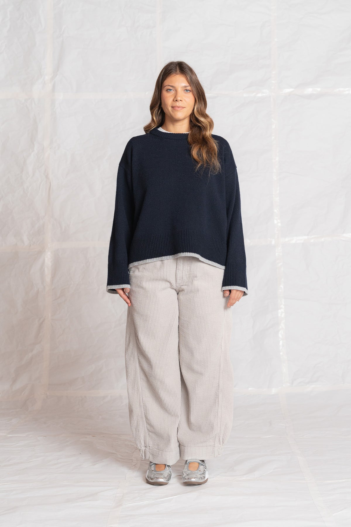 Pantalone Selene in velluto con elastico in vita - Sasso
