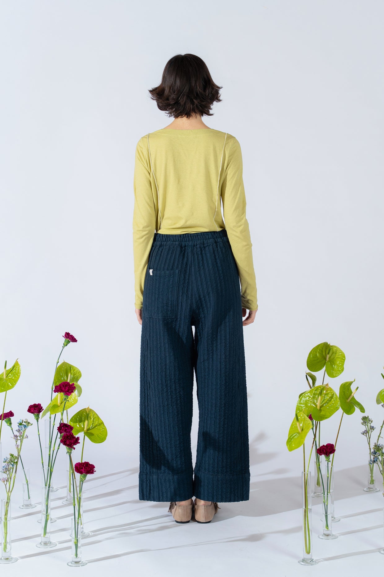 Tea Langärmliges Shirt aus Hanf-Baumwolle mit Kontrastnähten – Bergamottegrün