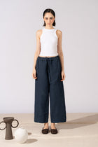 Pantaloni Levante in canapa cotone con elastico in vita e coulisse - blu Navy