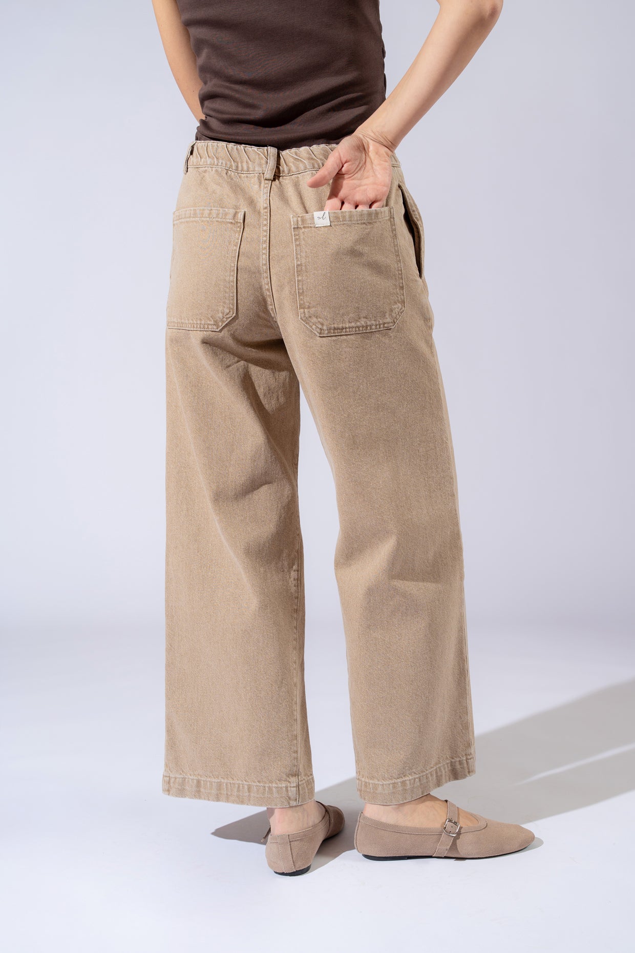 Jeans Petra in cotone con elastico in vita - Beige Duna washed