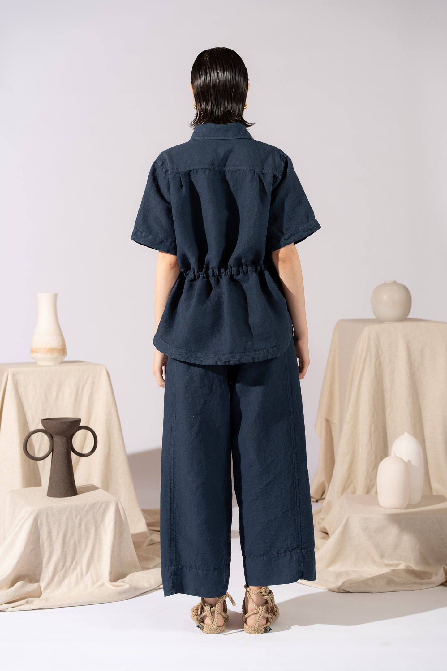 Camicia Aura con coulisse in Canapa Cotone - Blu navy