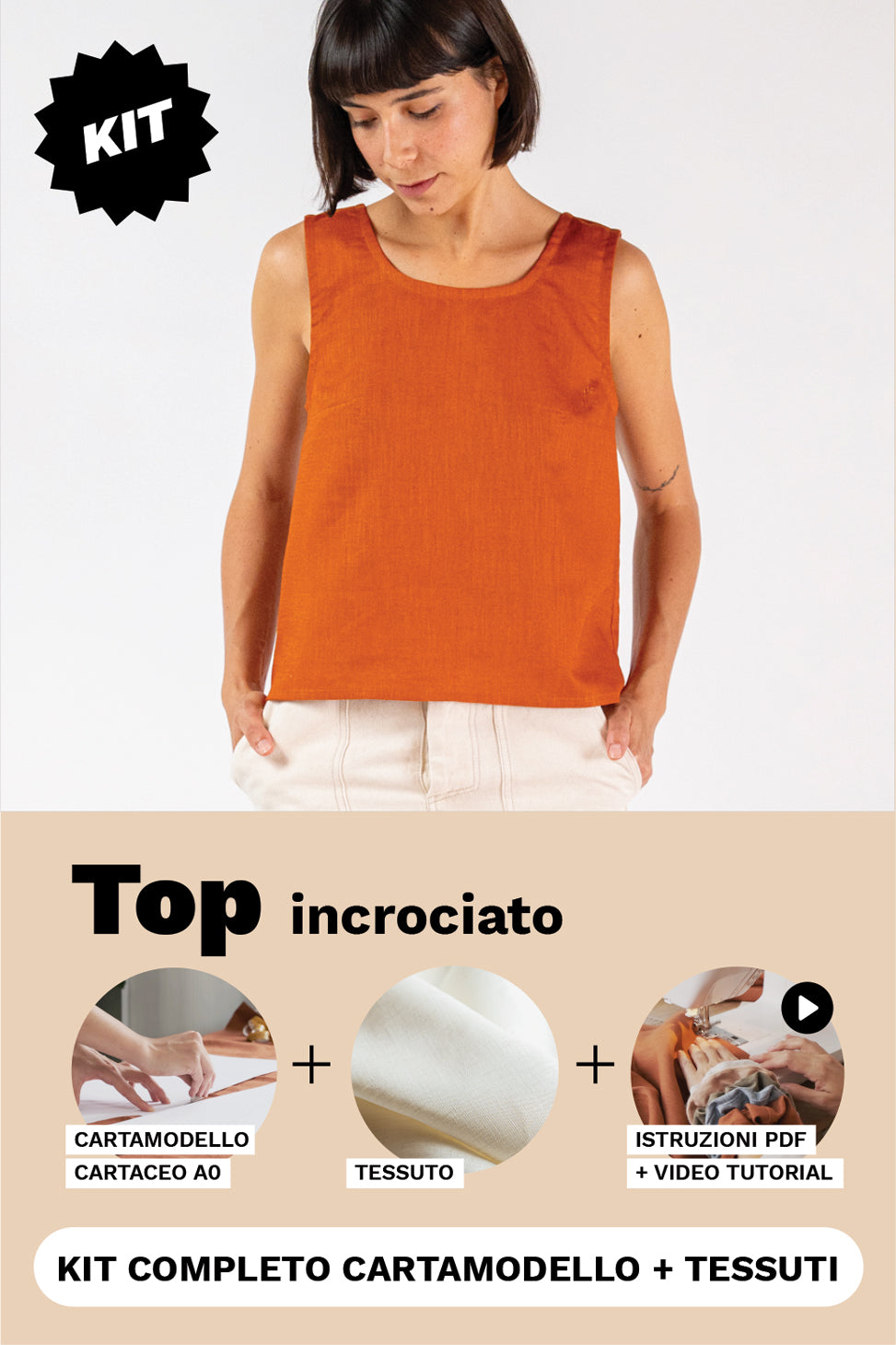KIT Top incrociato: Cartamodello Cartaceo + Tessuto