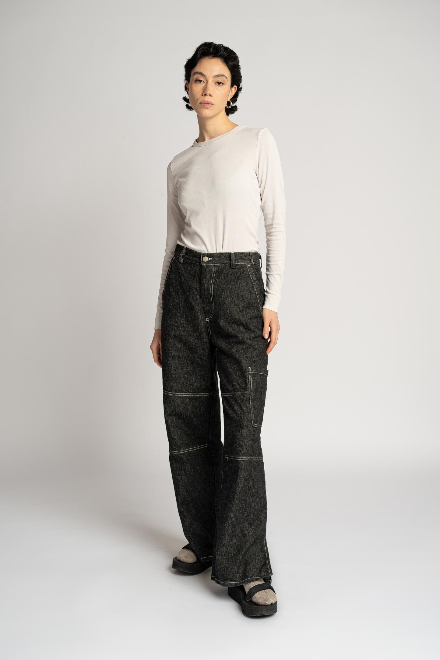 Jeans Jane in Denim di Canapa - Wide leg - jeans nero