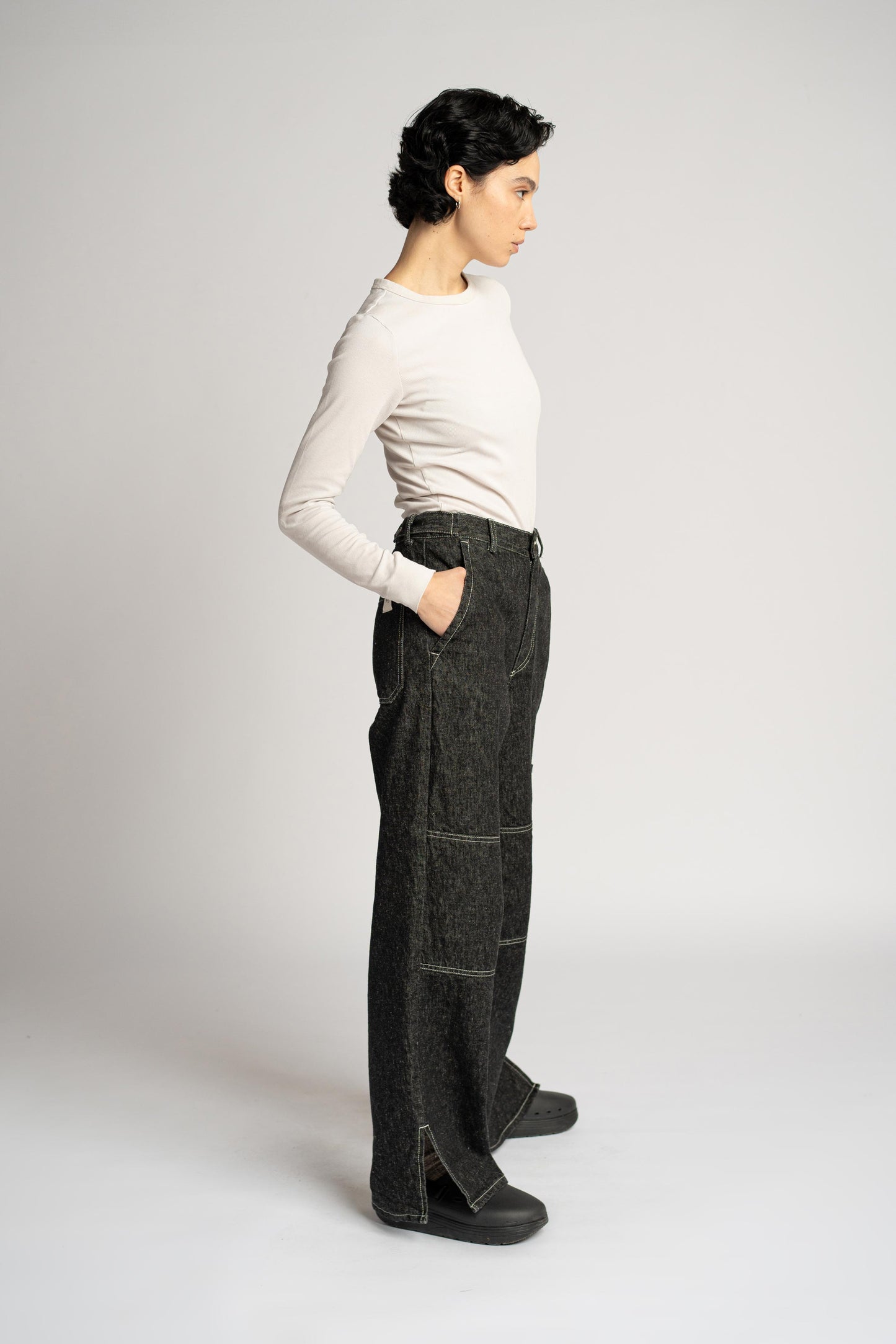 Jeans Jane in Denim di Canapa - Wide leg - jeans nero