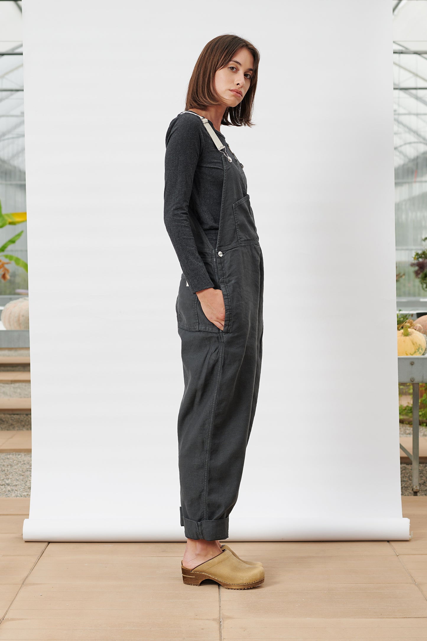 Apollo - Salopette donna in denim di Canapa grigio Ardesia