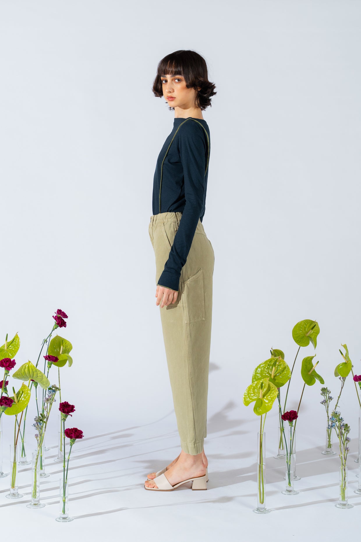 Apollo-Hose aus Hanf-Denim mit Gummizug in der Taille – Kiwi-Grün