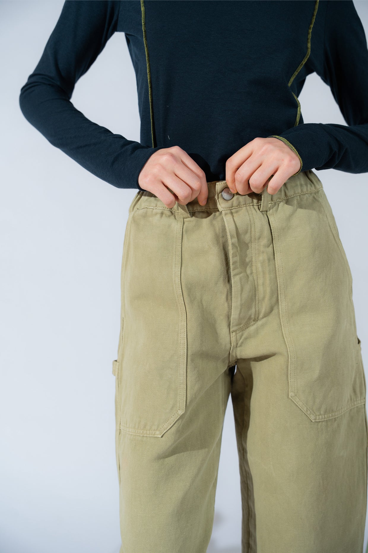 Apollo-Hose aus Hanf-Denim mit Gummizug in der Taille – Kiwi-Grün