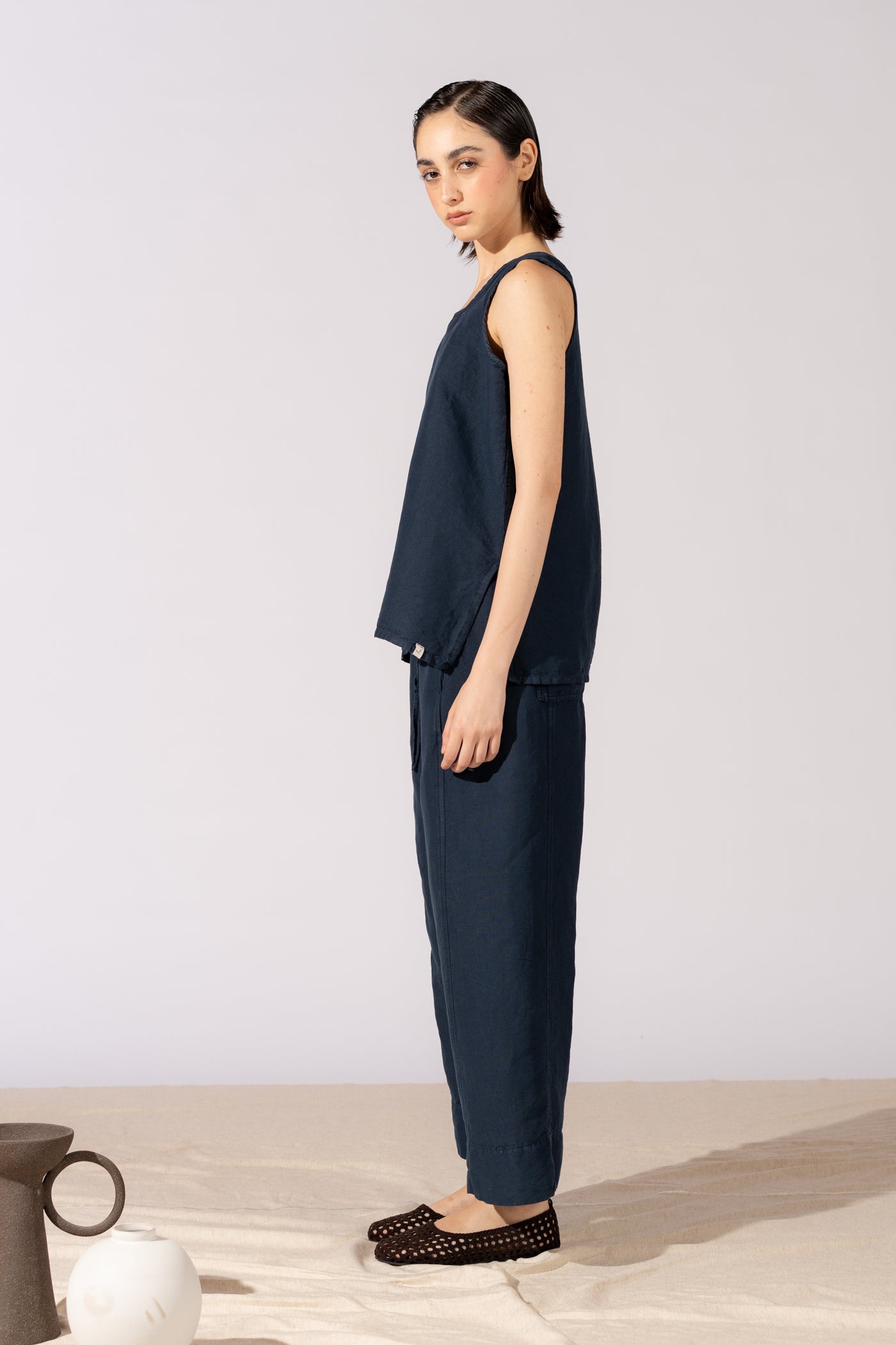 Top Tessa in Canapa Cotone - Blu navy