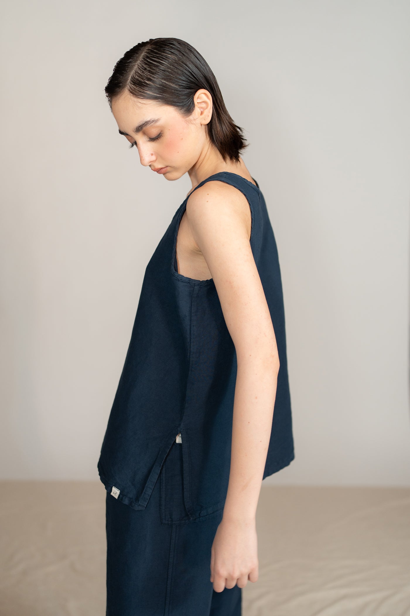Top Tessa in Canapa Cotone - Blu navy