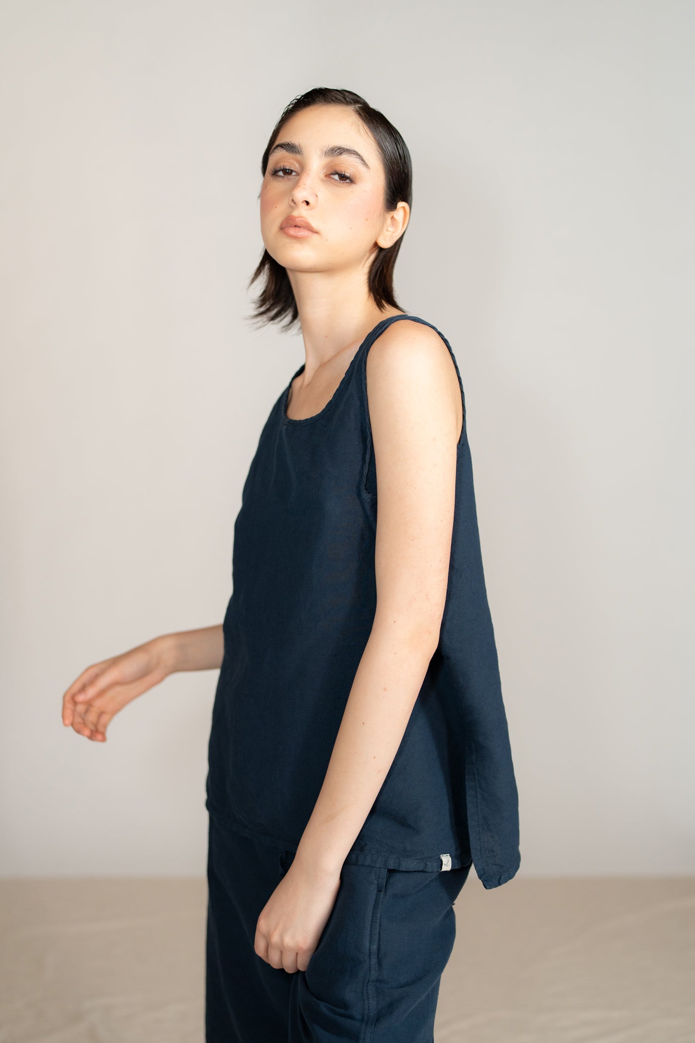 Top Tessa in Canapa Cotone - Blu navy