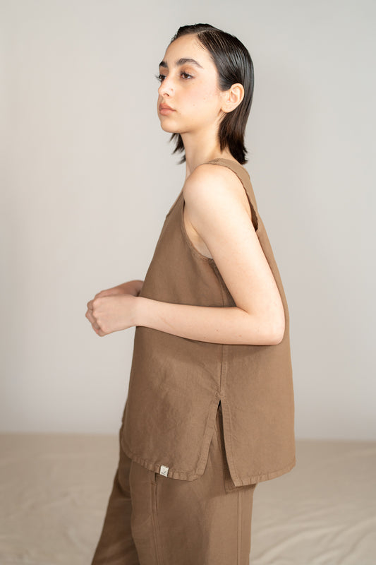 Top Tessa in Canapa Cotone - Marrone