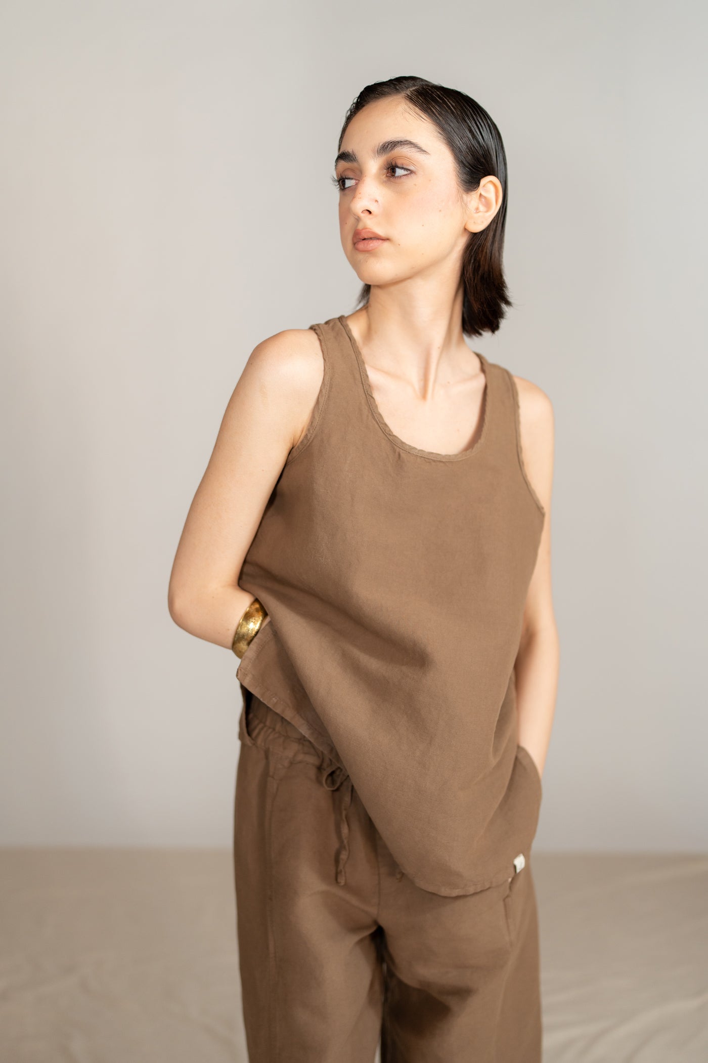Top Tessa in Canapa Cotone - Marrone