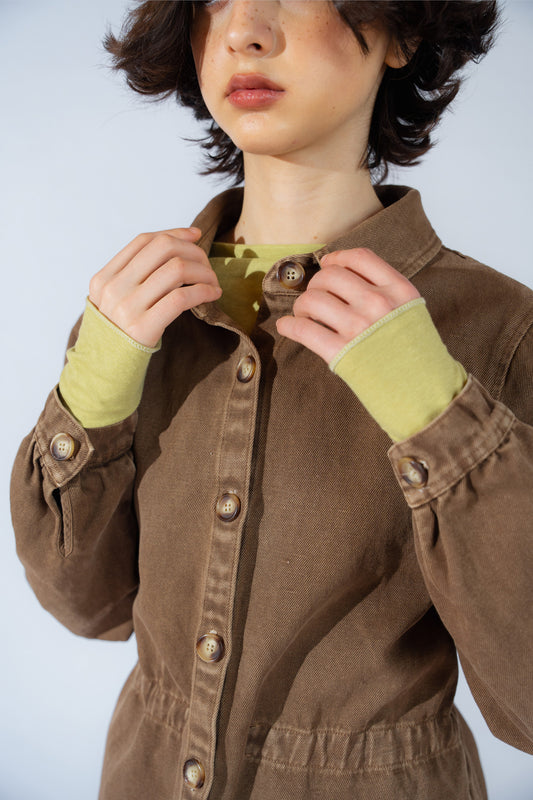 Overshirt Eva con coulisse in denim di Canapa - marrone Old