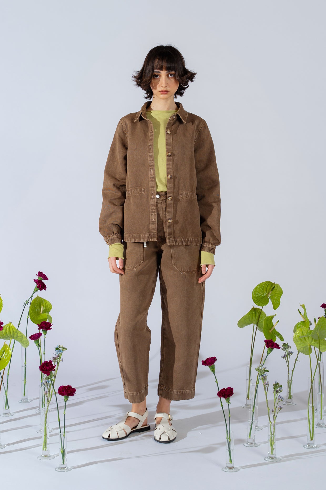 Overshirt Eva mit Kordelzug aus Hanf-Denim – Old Brown