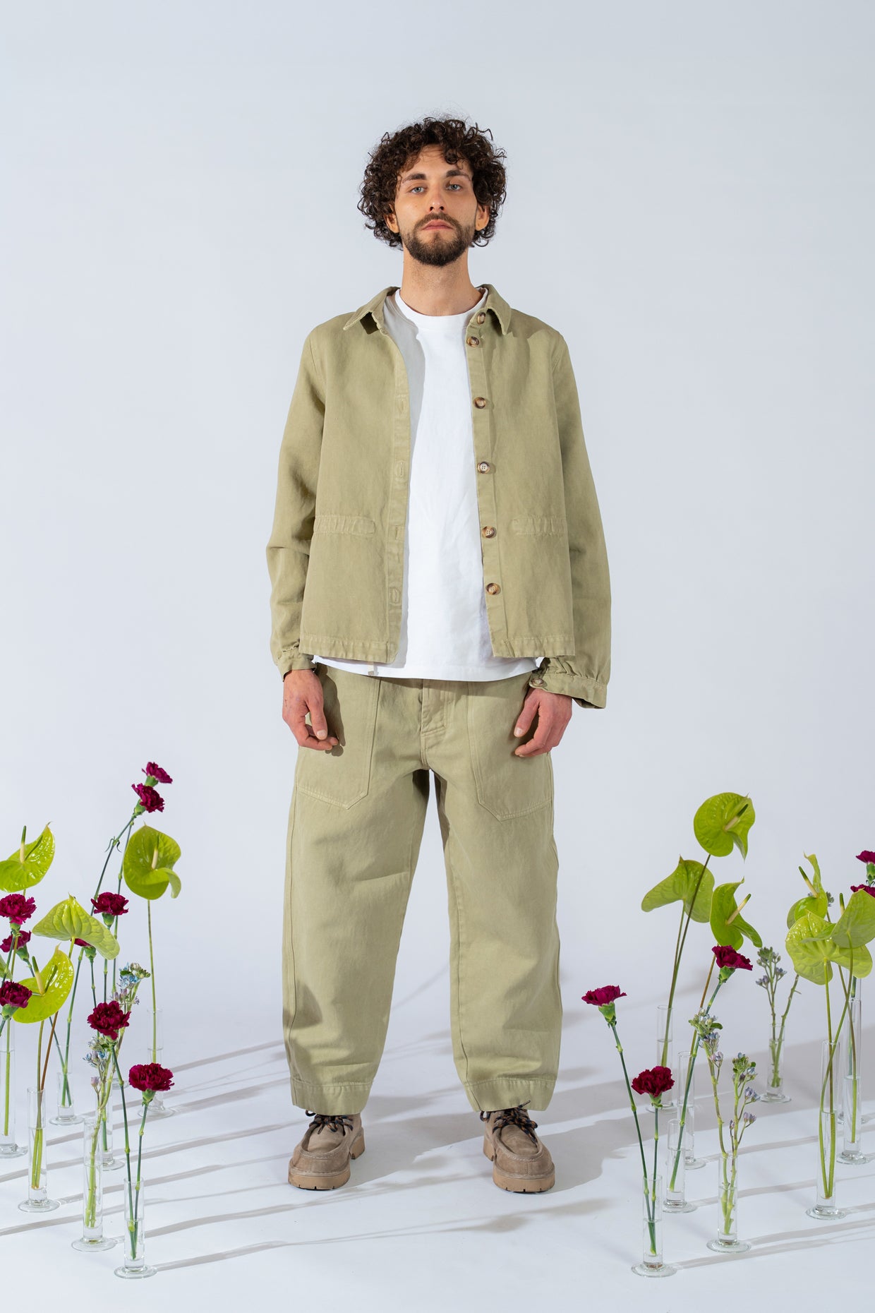 Apollo-Hose aus Hanf-Denim mit Gummizug in der Taille – Kiwi-Grün