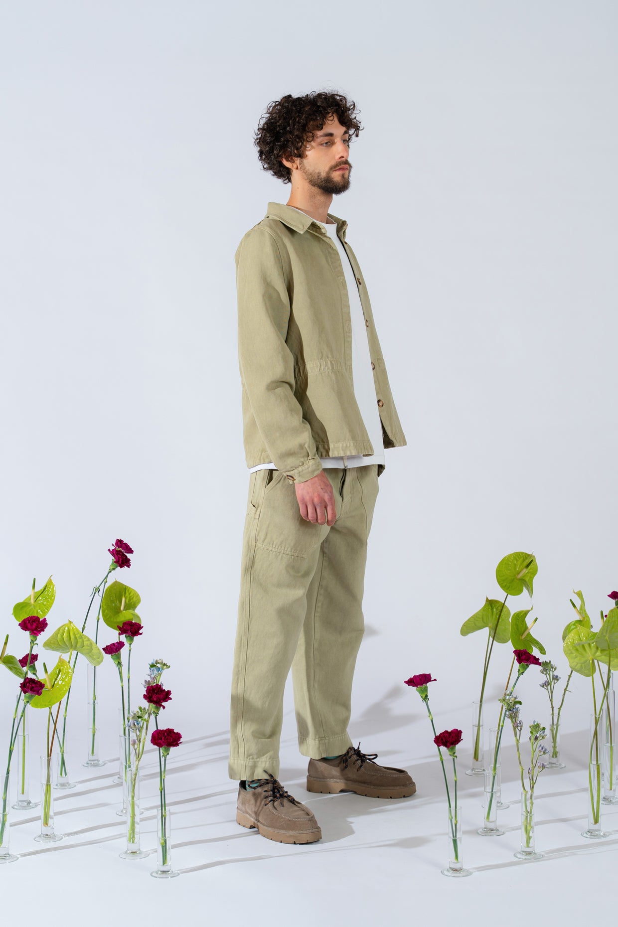 Apollo-Hose aus Hanf-Denim mit Gummizug in der Taille – Kiwi-Grün
