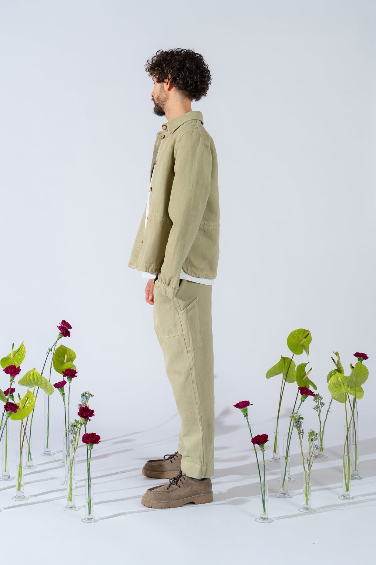 Apollo-Hose aus Hanf-Denim mit Gummizug in der Taille – Kiwi-Grün