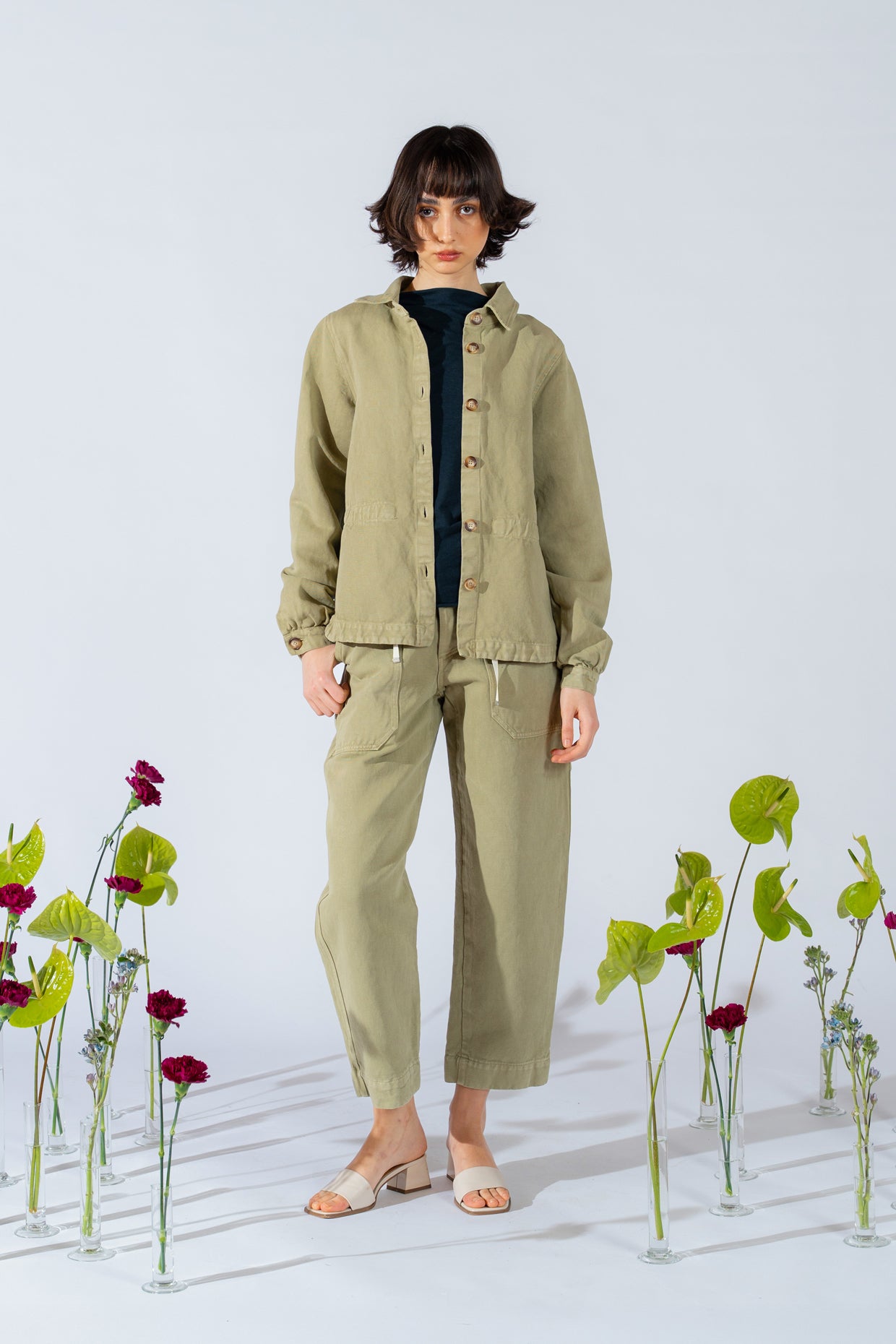 Apollo-Hose aus Hanf-Denim mit Gummizug in der Taille – Kiwi-Grün
