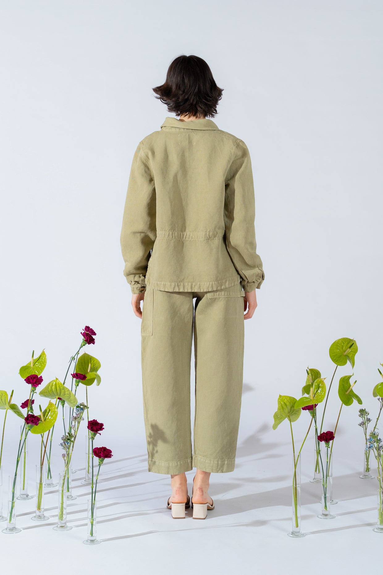Overshirt Eva mit Kordelzug aus Hanf-Denim – kiwigrün
