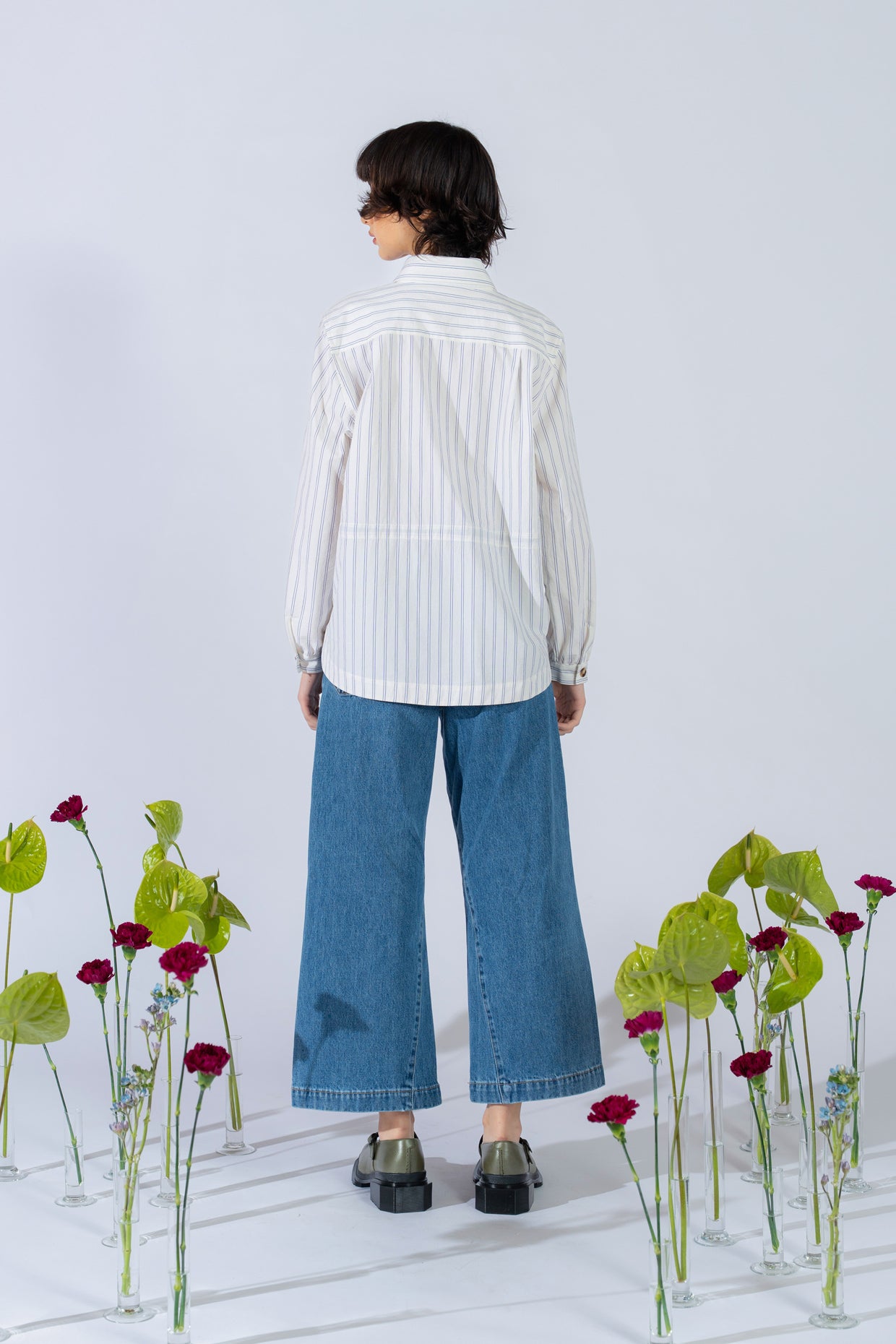 Camicia Vera con coulisse in cotone bio - bianco riga blu