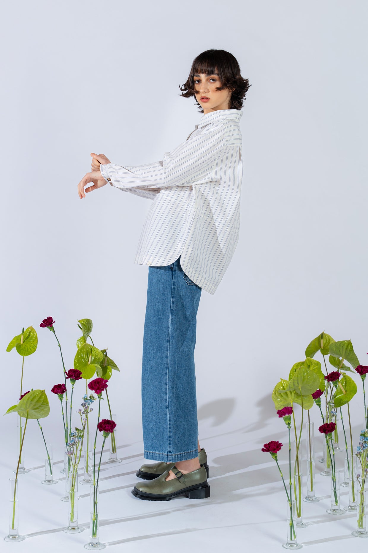 Camicia Vera con coulisse in cotone bio - bianco riga blu