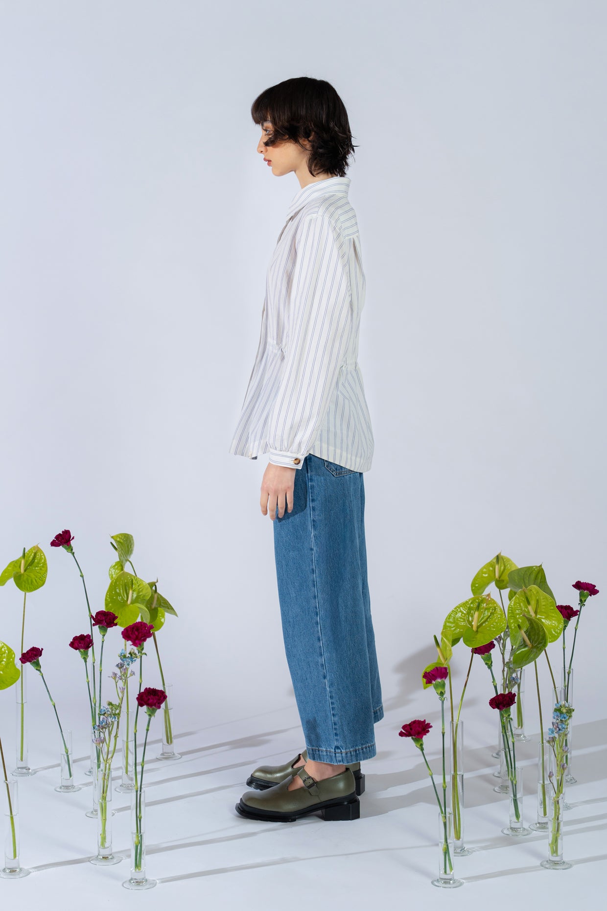 Camicia Vera con coulisse in cotone bio - bianco riga blu