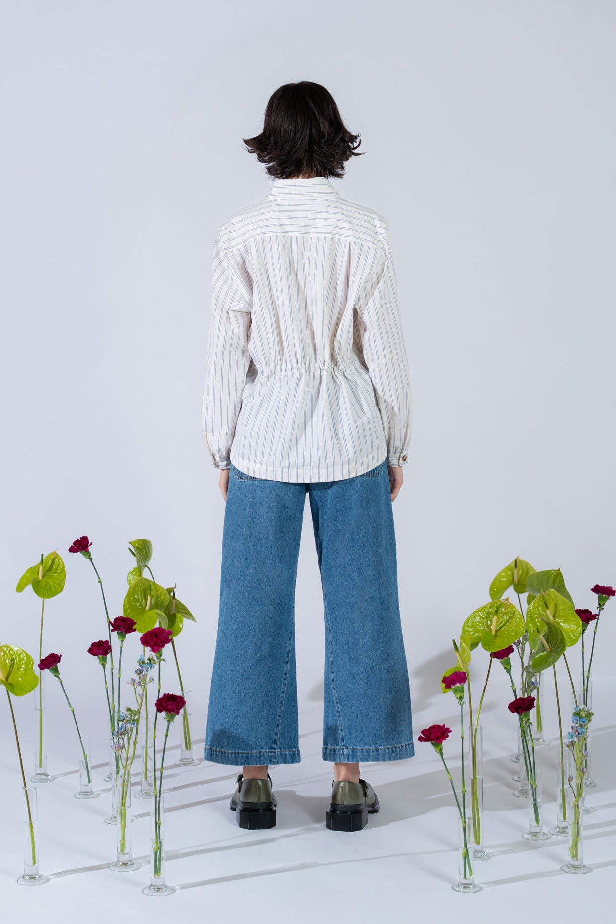 Camicia Vera con coulisse in cotone bio - bianco riga blu