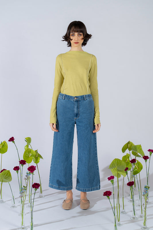 Jeans Petra in cotone riciclato con elastico in vita - Blu washed