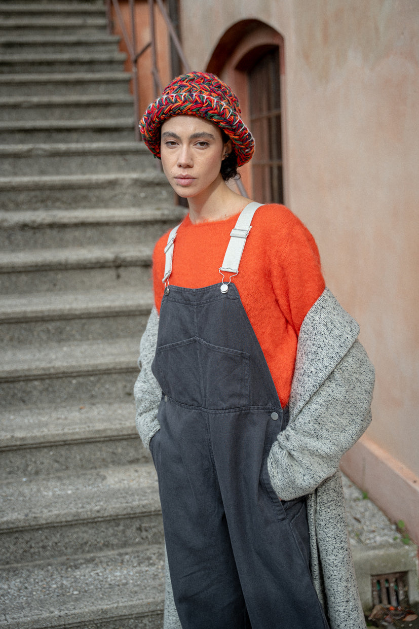 Apollo - Salopette donna in denim di Canapa grigio Ardesia