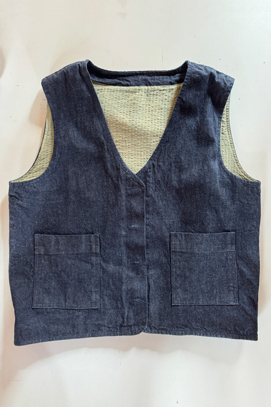 Wendeweste Iris - Jeans + Karomuster