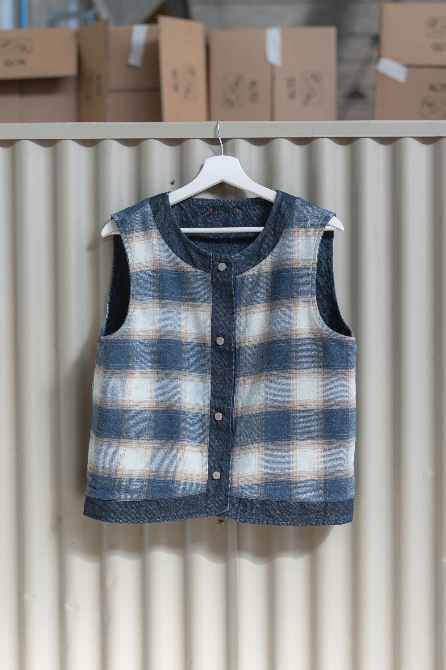 Gilet reversibile Iris - Jeans + check