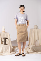Gonna Maia con elastico in vita e spacchi - denim beige Duna