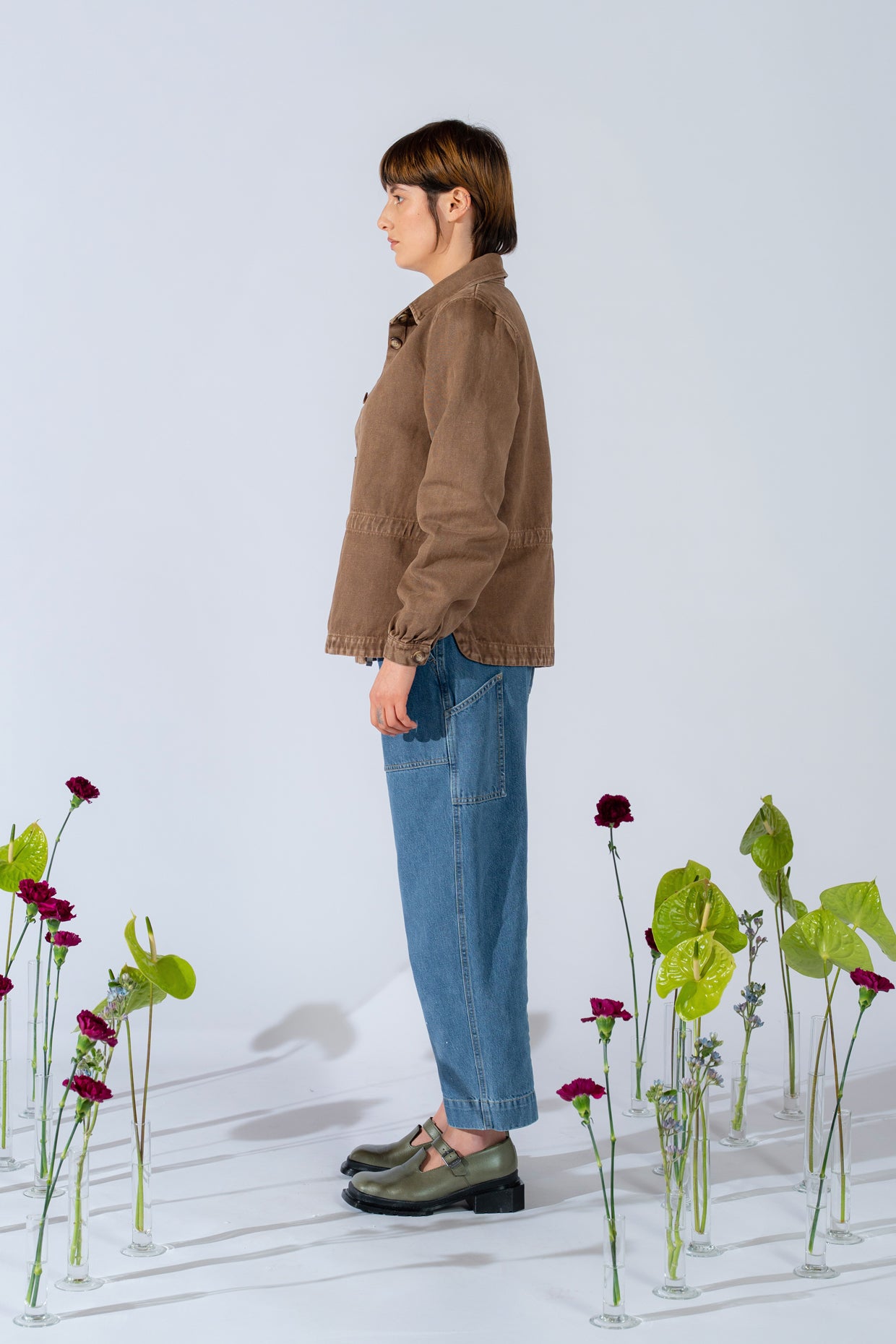 Overshirt Eva mit Kordelzug aus Hanf-Denim – Old Brown