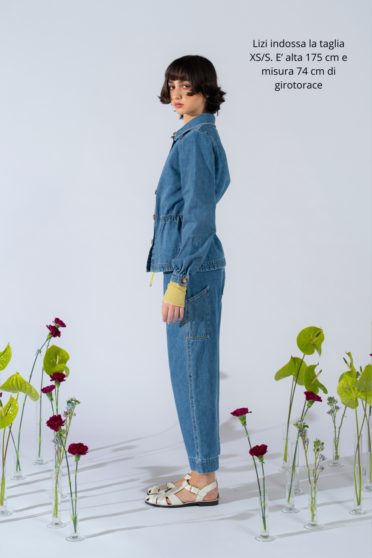 Overshirt Jeans Eva mit Kordelzug aus recycelter Baumwolle – Blau gewaschen