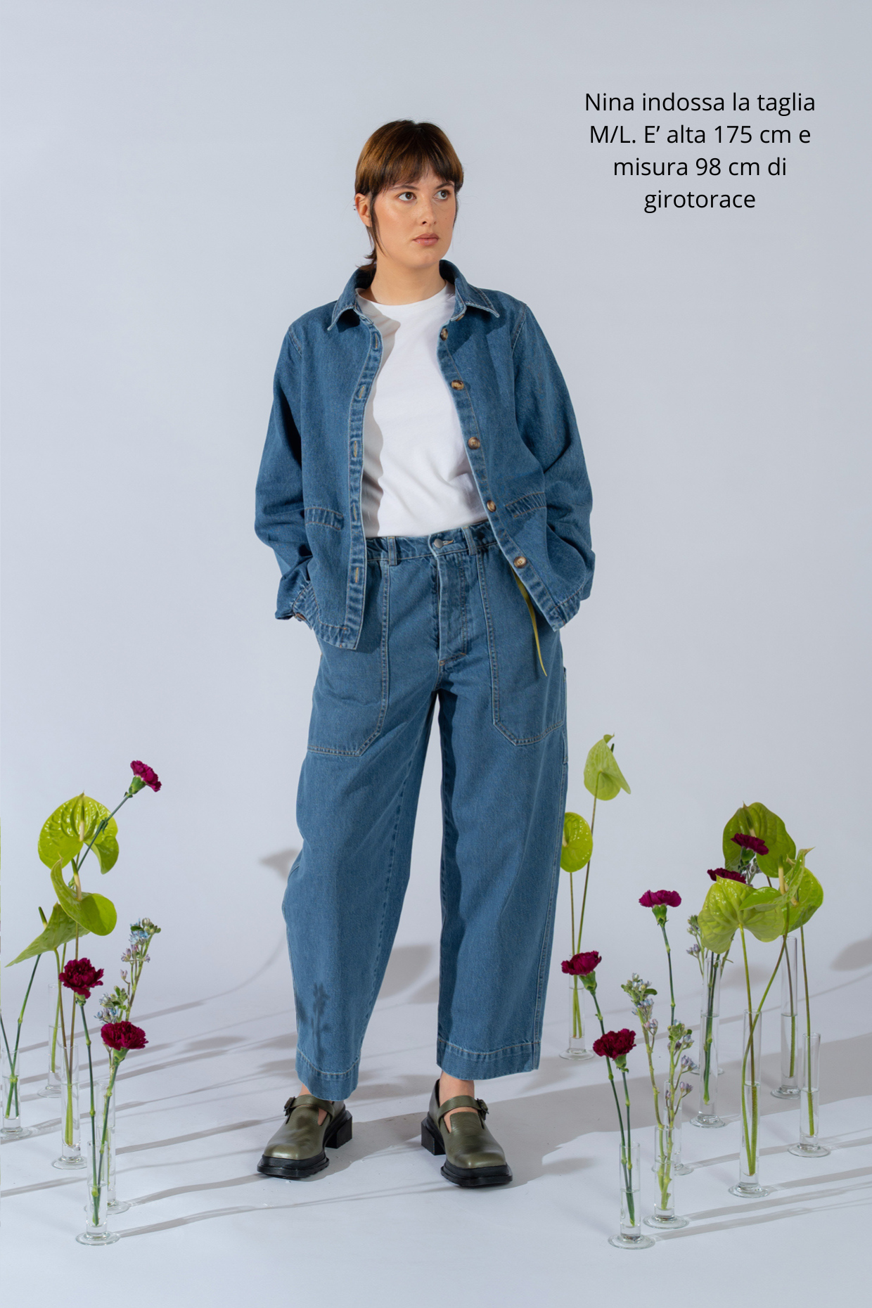 Overshirt Jeans Eva mit Kordelzug aus recycelter Baumwolle – Blau gewaschen