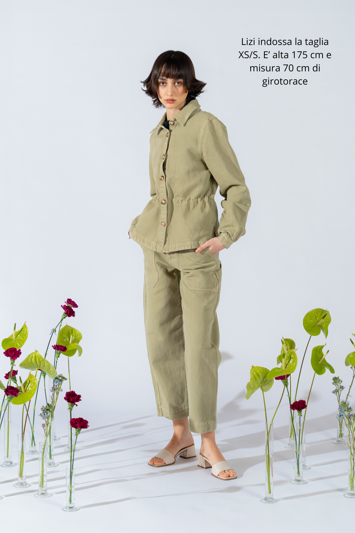 Overshirt Eva mit Kordelzug aus Hanf-Denim – kiwigrün