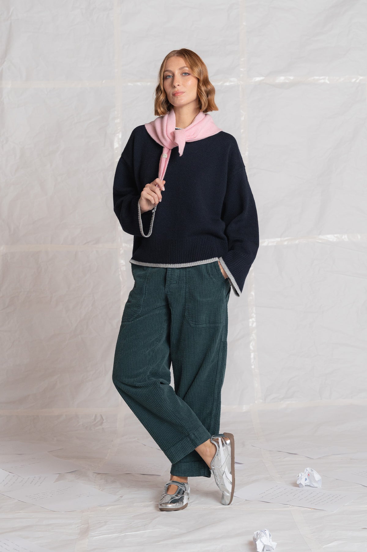 Pantaloni Apollo in velluto con elastico in vita - verde Bosco