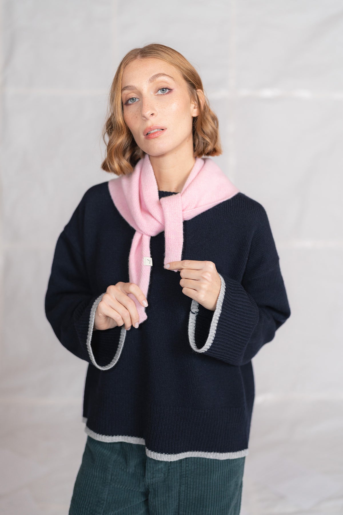 Alba sweater in wool and cashmere - midnight blue and grey