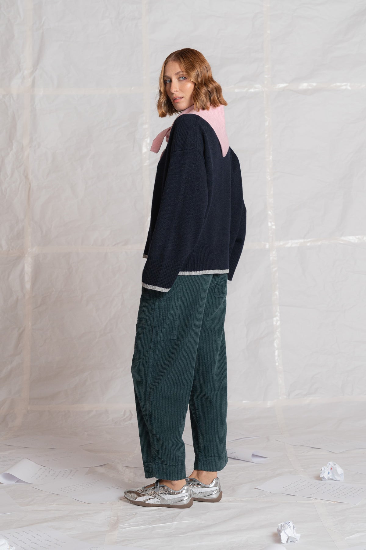 Pantaloni Apollo in velluto con elastico in vita - verde Bosco