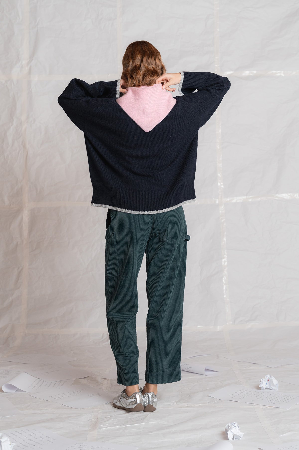 Alba sweater in wool and cashmere - midnight blue and grey