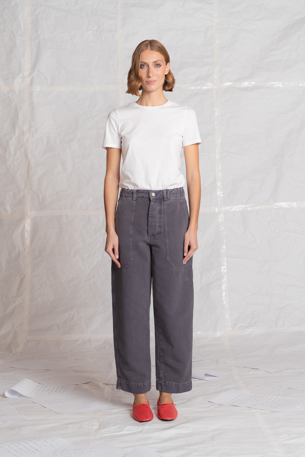 Pantaloni Apollo in denim di canapa con elastico in vita - Malva