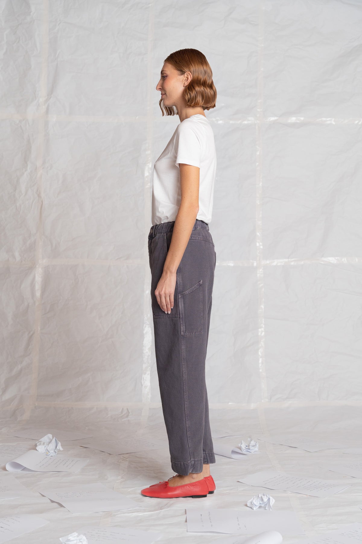 Pantaloni Apollo in denim di canapa con elastico in vita - Malva